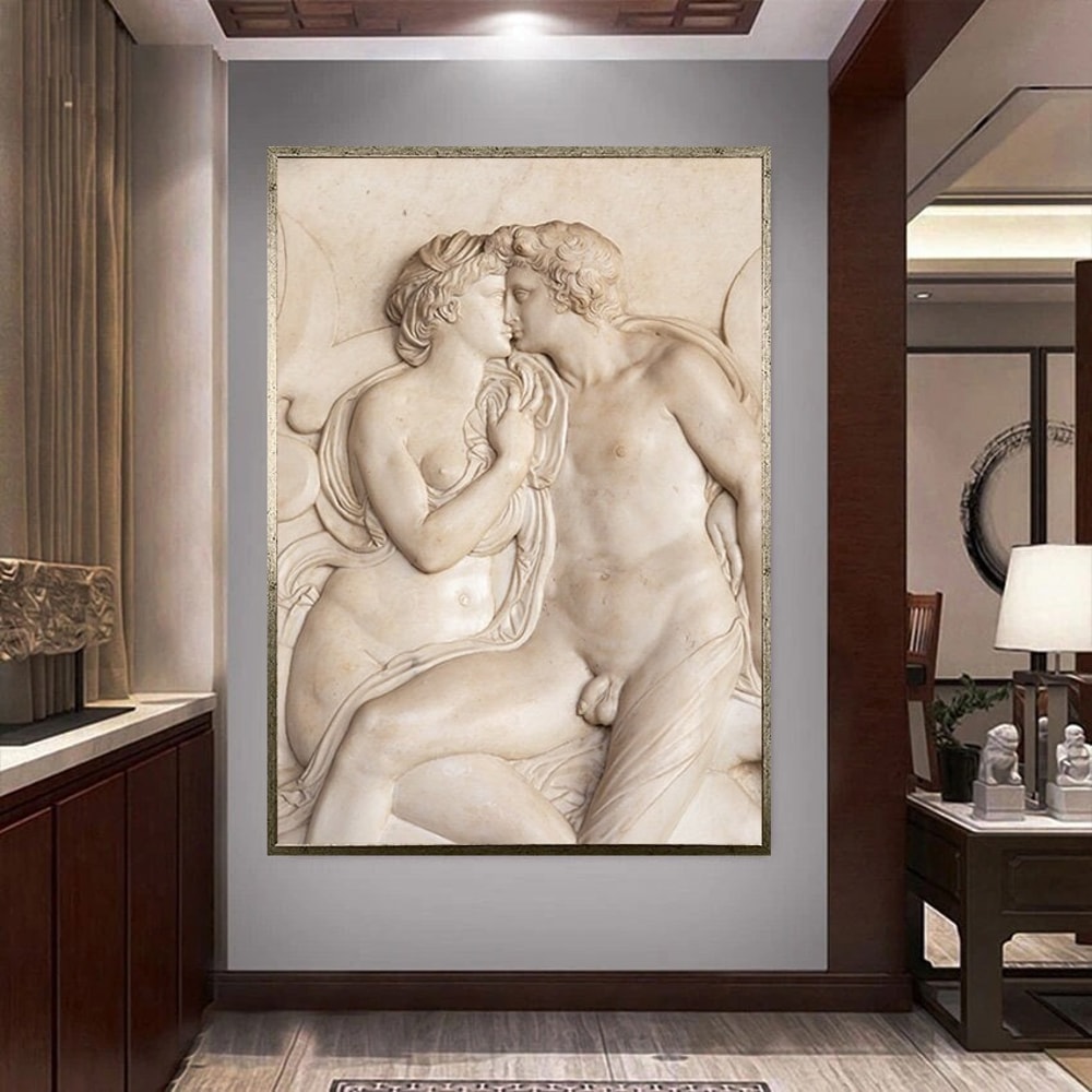 kissing mythological characters canvas wall art, perseus canvas wall art, caesar canvas print art, ancient statues canvas wall art.jpg