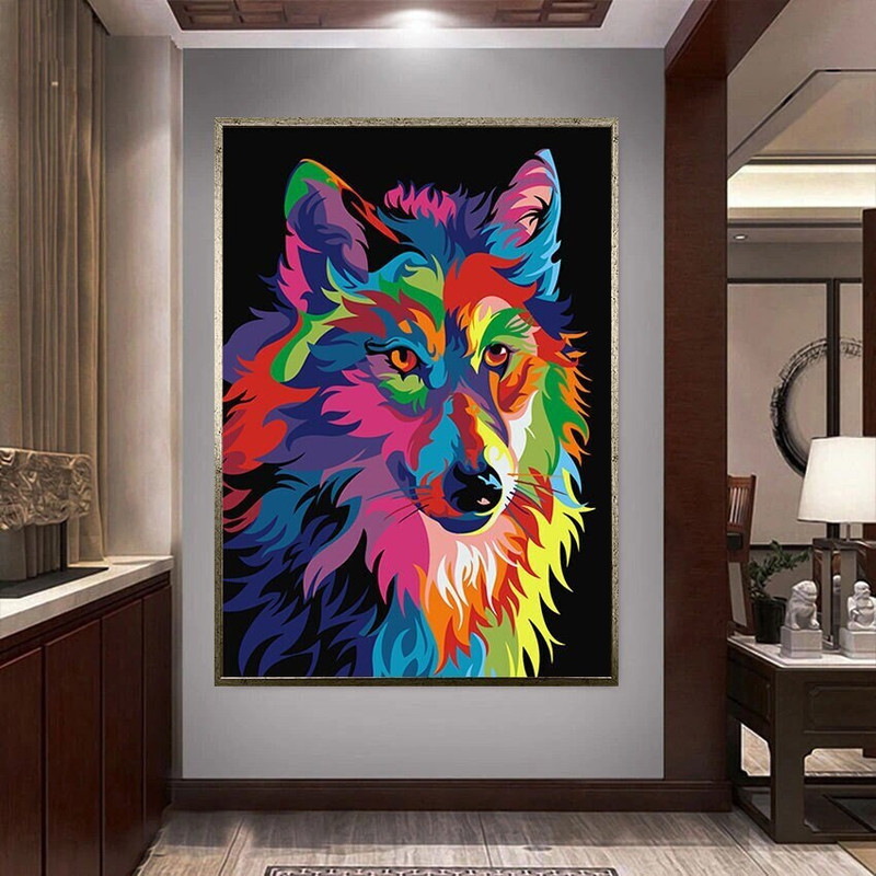 lone wolf canvas wall art, colorful wolf canvas print art, orange eyed wolf canvas print art, blue wolf canvas wall decor.jpg
