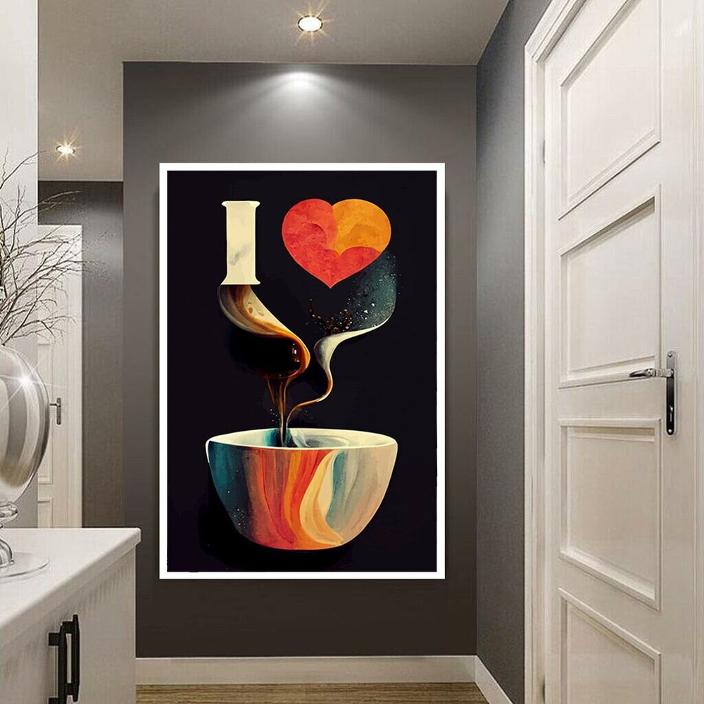 love coffee canvas wall art, coffee with hearts canvas print art, i love you coffee ready to hang canvas wall art, coffee corner decor.jpg