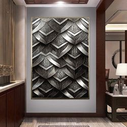 metal leaves canvas wall art, triangle shapes ready to hang canvas wall art, gray abstract shapes ca