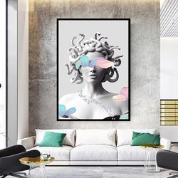 nordic medusa sculpture wall art, classic portrait posters and prints, canvas for living room home d