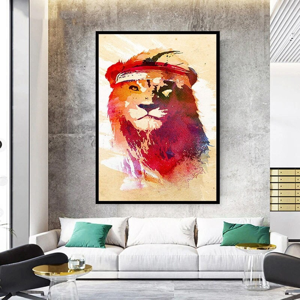 one eyed lion canvas wall art, red maned lion canvas print art, white belt lion canvas print art.jpg