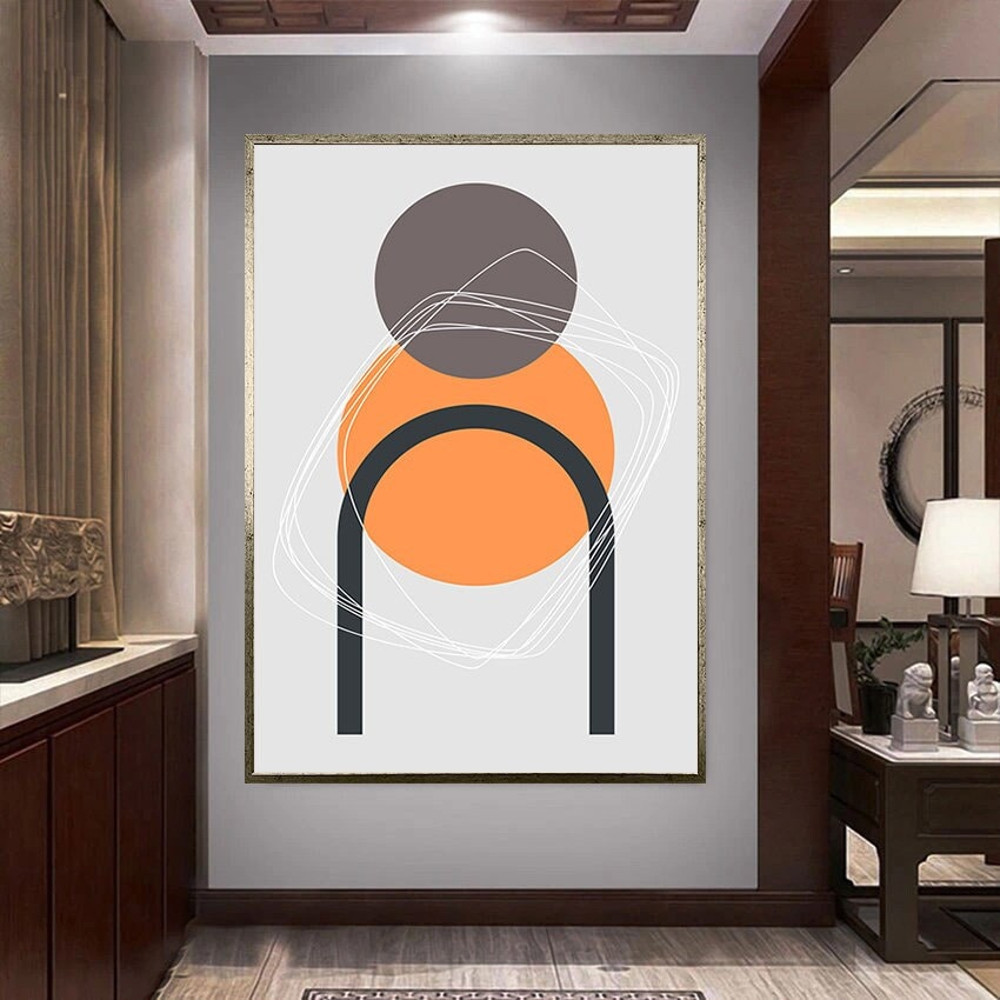 orange circle canvas wall art, gray circle canvas print art, abstract canvas print art, ready-to-hang canvas wall art.jpg
