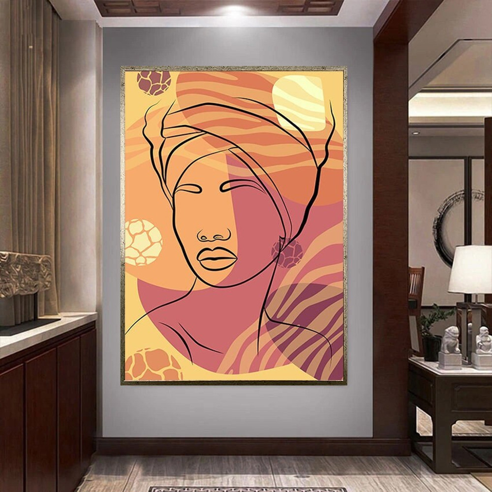 orange leaves canvas wall art, orange background canvas wall art, african woman portrait canvas wall art.jpg