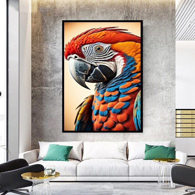 parrot portrait canvas wall decor, Red Bird,Fight of the Parrots, Colorful Parrot Painting, Ready To Hang Canvas Poster.jpg