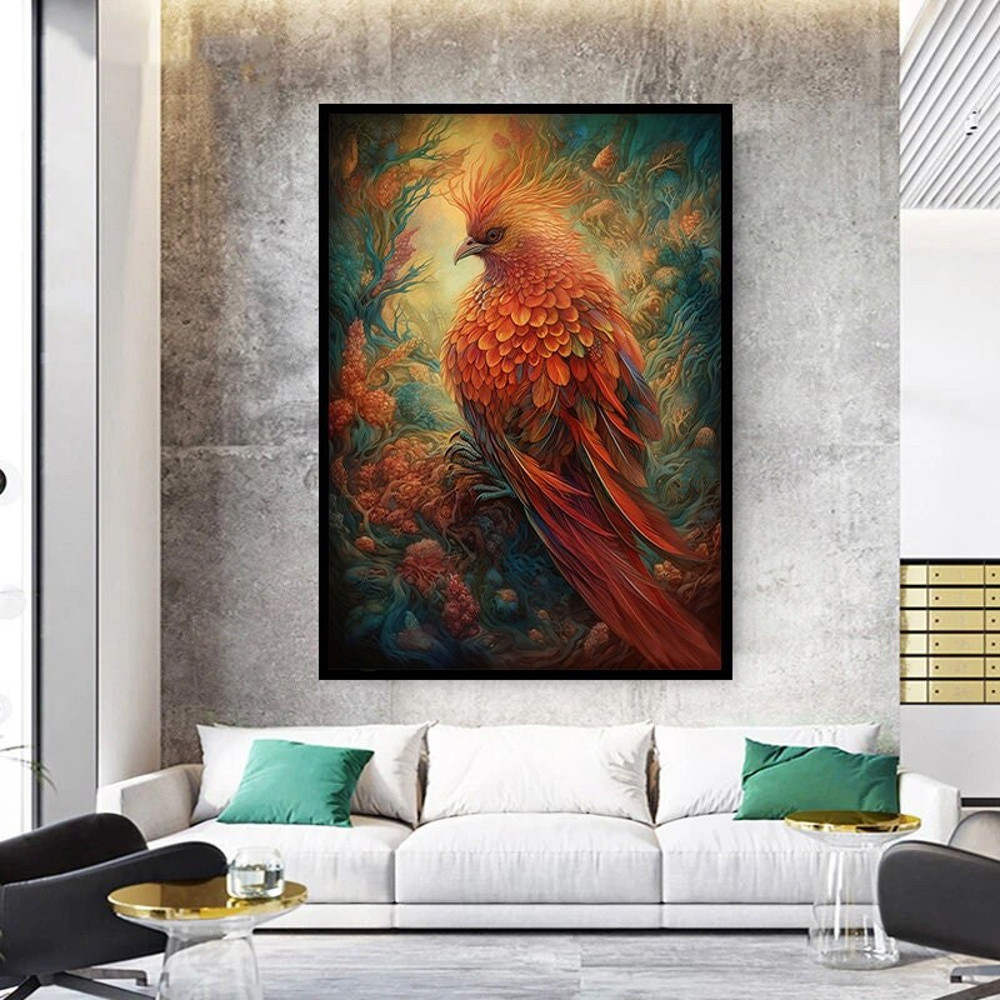 peacock canvas print, colorful peacock, bird species art, orange green decor, ready to hang canvas.jpg