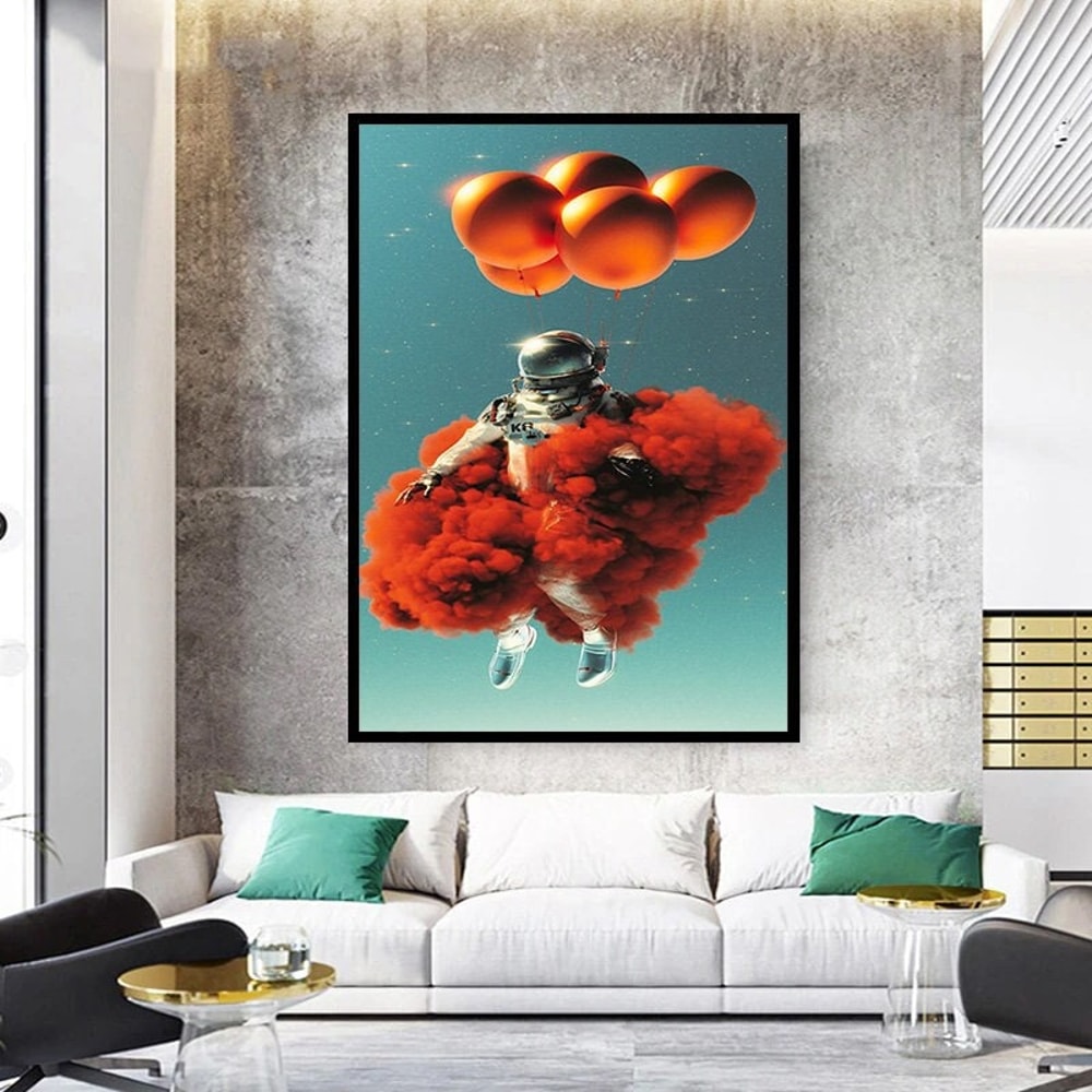 red balloons canvas wall art, flying astronaut canvas print art, red clouds ready to hang canvas wall decor, interstellar canvas wall decor.jpg