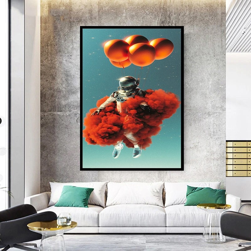 red balloons canvas wall art, flying astronaut canvas print art, red clouds ready to hang canvas wall decor, interstellar canvas wall decor.jpg