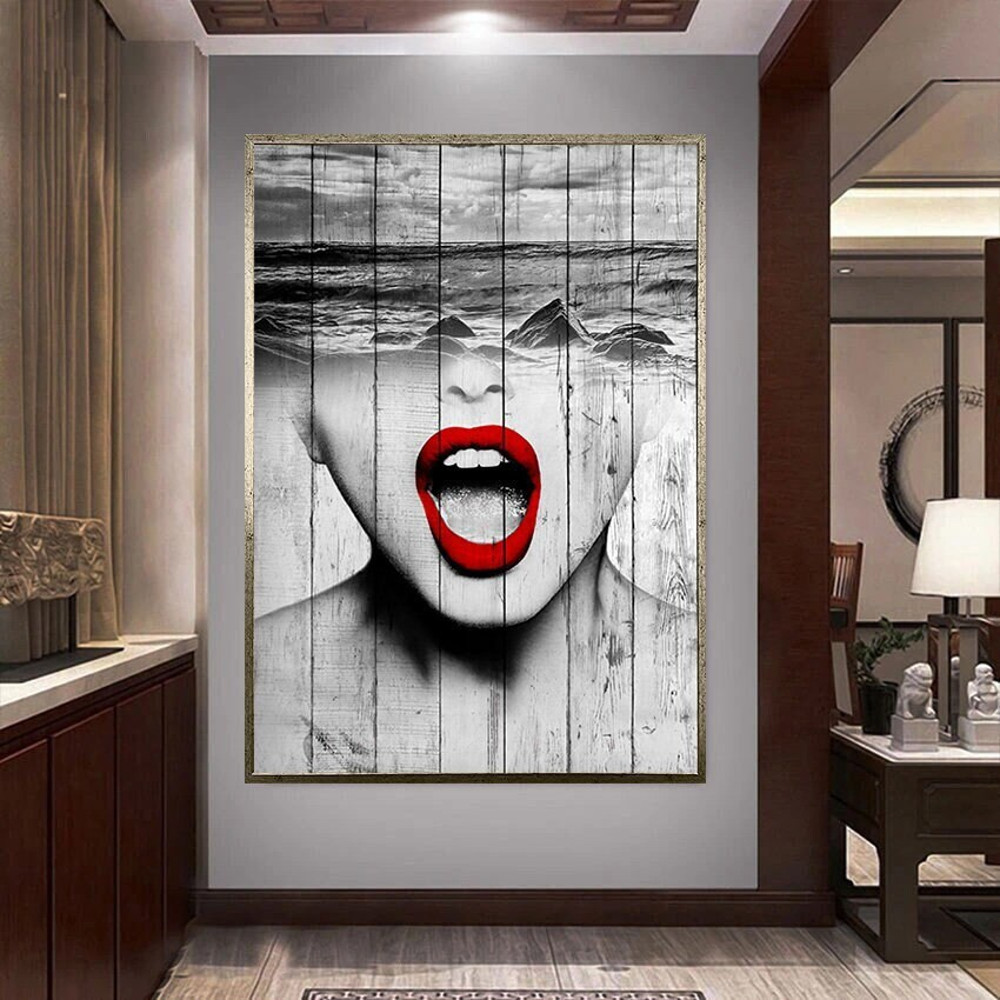 screaming woman canvas wall art, woman with red lipstick canvas print art, sea and woman canvas print art.jpg