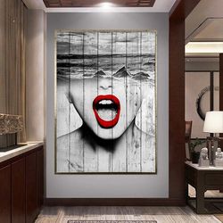 screaming woman canvas wall art, woman with red lipstick canvas print art, sea and woman canvas prin