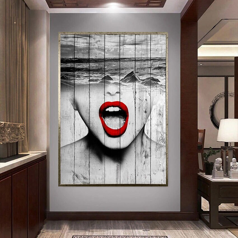 screaming woman canvas wall art, woman with red lipstick canvas print art, sea and woman canvas print art.jpg
