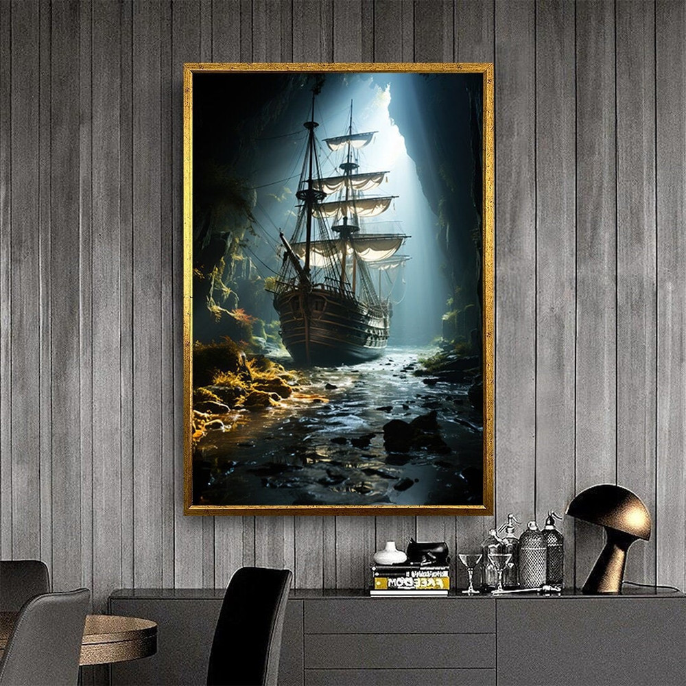 ship canvas print, sailing ship art, ship among the rocks, battleship decor, different ship canvases, ready to hang canvas.jpg
