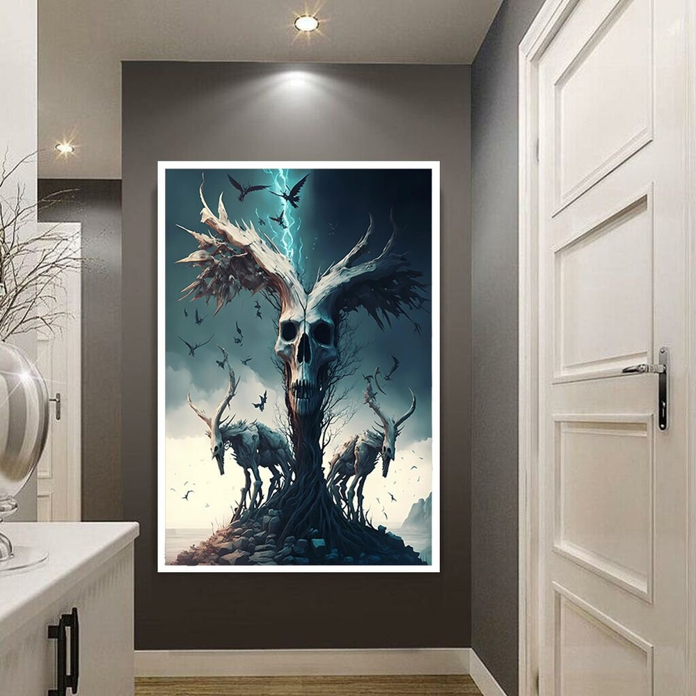 skull tree canvas wall art, skeleton horses canvas wall art, dark forest canvas print art, surreal forest canvas wall art.jpg