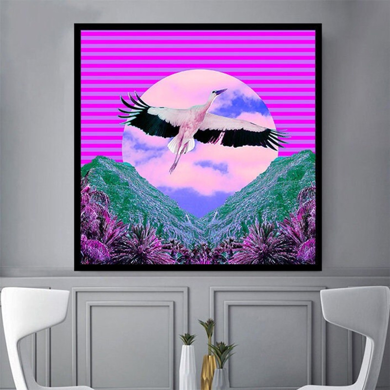 stork canvas print, mountain decor, landscape art, animal world decor, ready to hang canvas.jpg