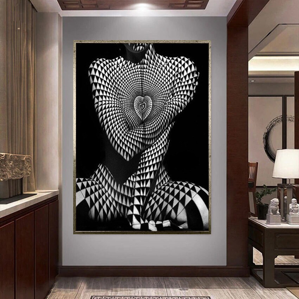 striped woman canvas wall art, nude woman canvas print art, sexy body woman ready to hang canvas wall art.jpg