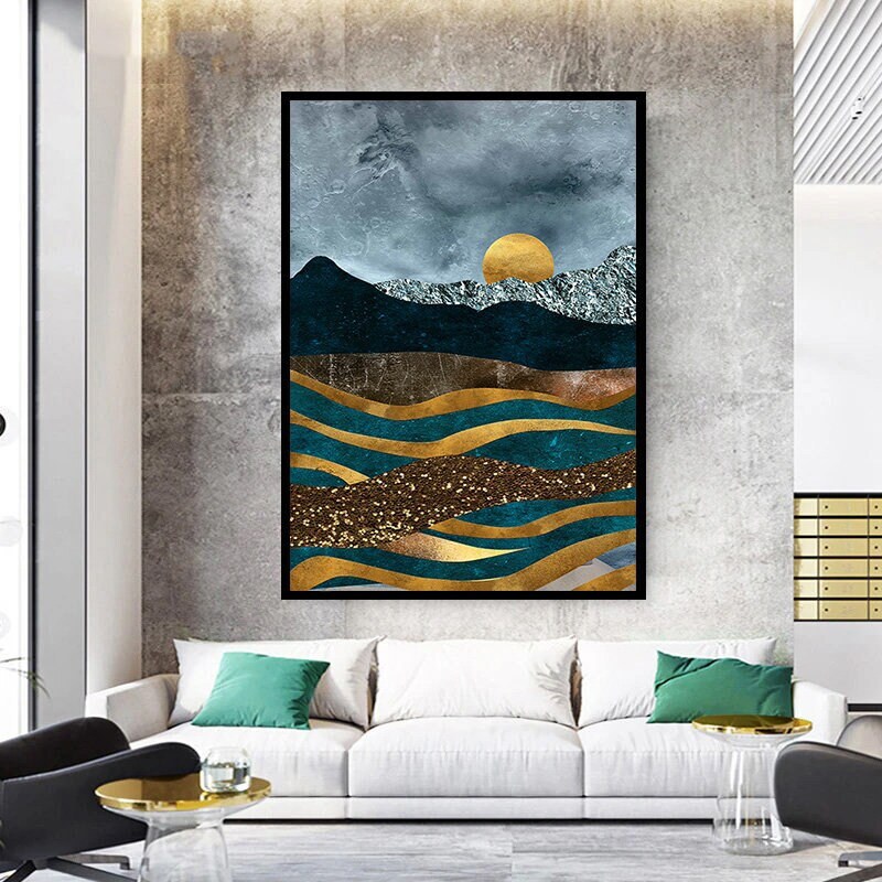 Sun And Mountain Landscape, Gold Sun Poster, Modern Landscape Canvas Art, Landscape Poster, Mountain Wall Decor, View Artwork.jpg