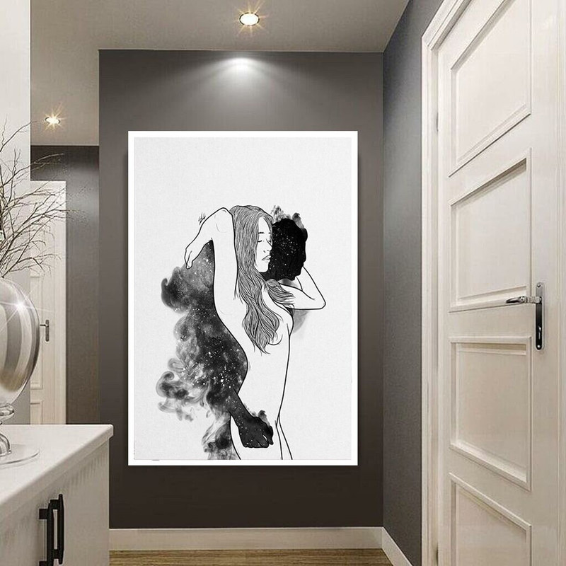 surreal valentine canvas wall art, smoke man canvas wall art, white woman canvas print art, impossible love canvas print art.jpg