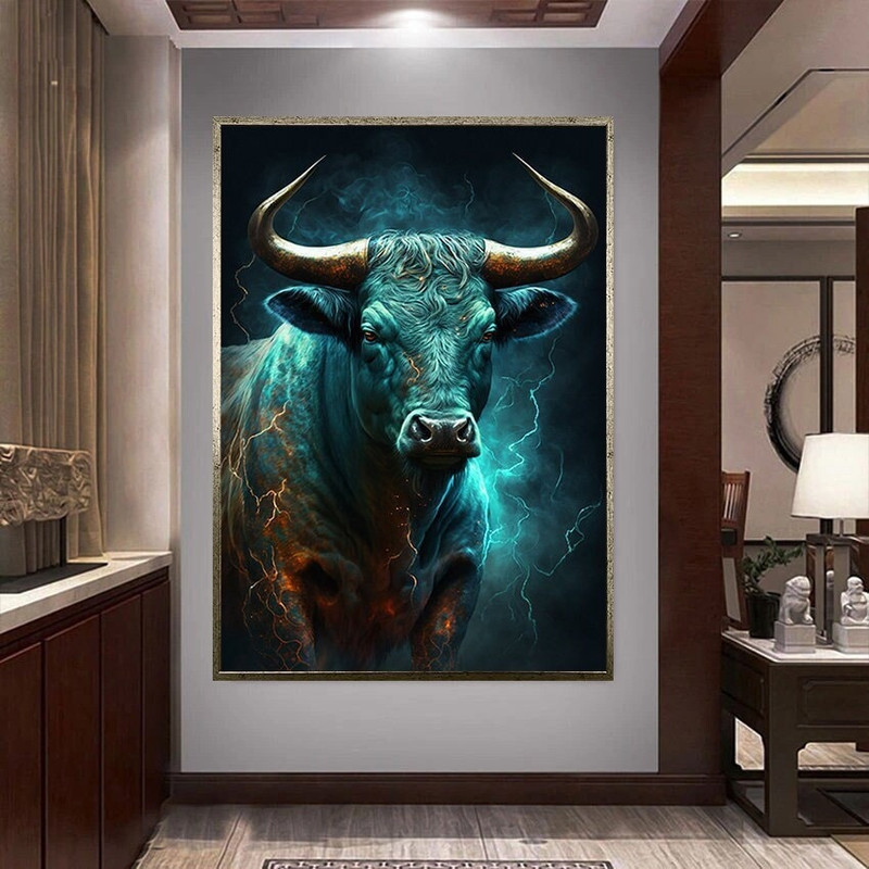 taurus canvas wall art, electric taurus canvas print art, blue lights canvas print art, zodiac signs taurus ready to hang canvas wall art.jpg