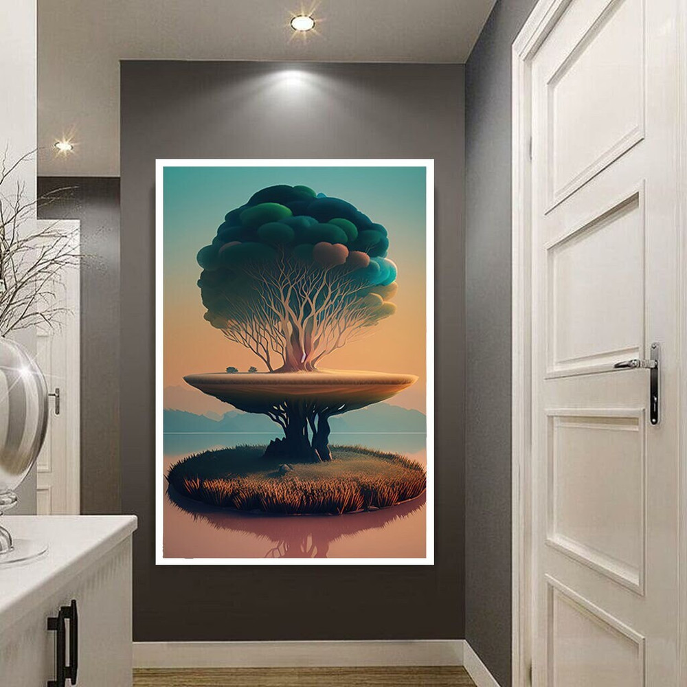 tree on the lake canvas wall art, lonely tree canvas print art, tree at sunset ready to hang canvas wall decor.jpg