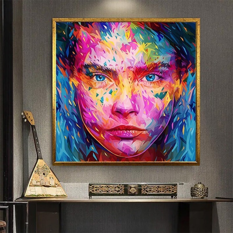 woman canvas print, colorful wall decor, blue eyed woman art, ready to hang canvas.jpg