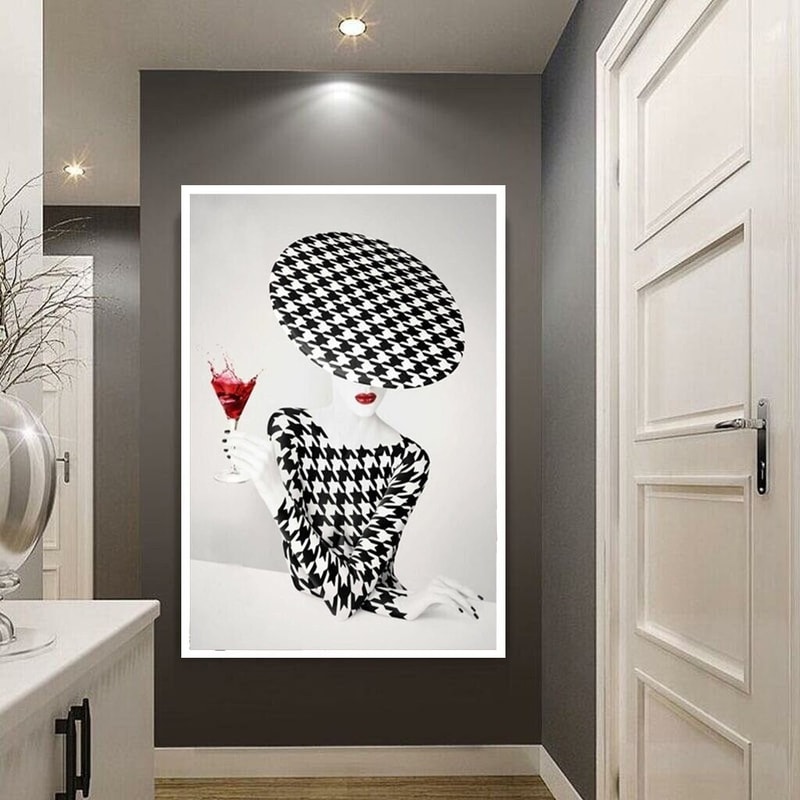 woman drinking cocktail canvas wall art, woman with black nail polish canvas print art, woman with red lipstick canvas wall art.jpg