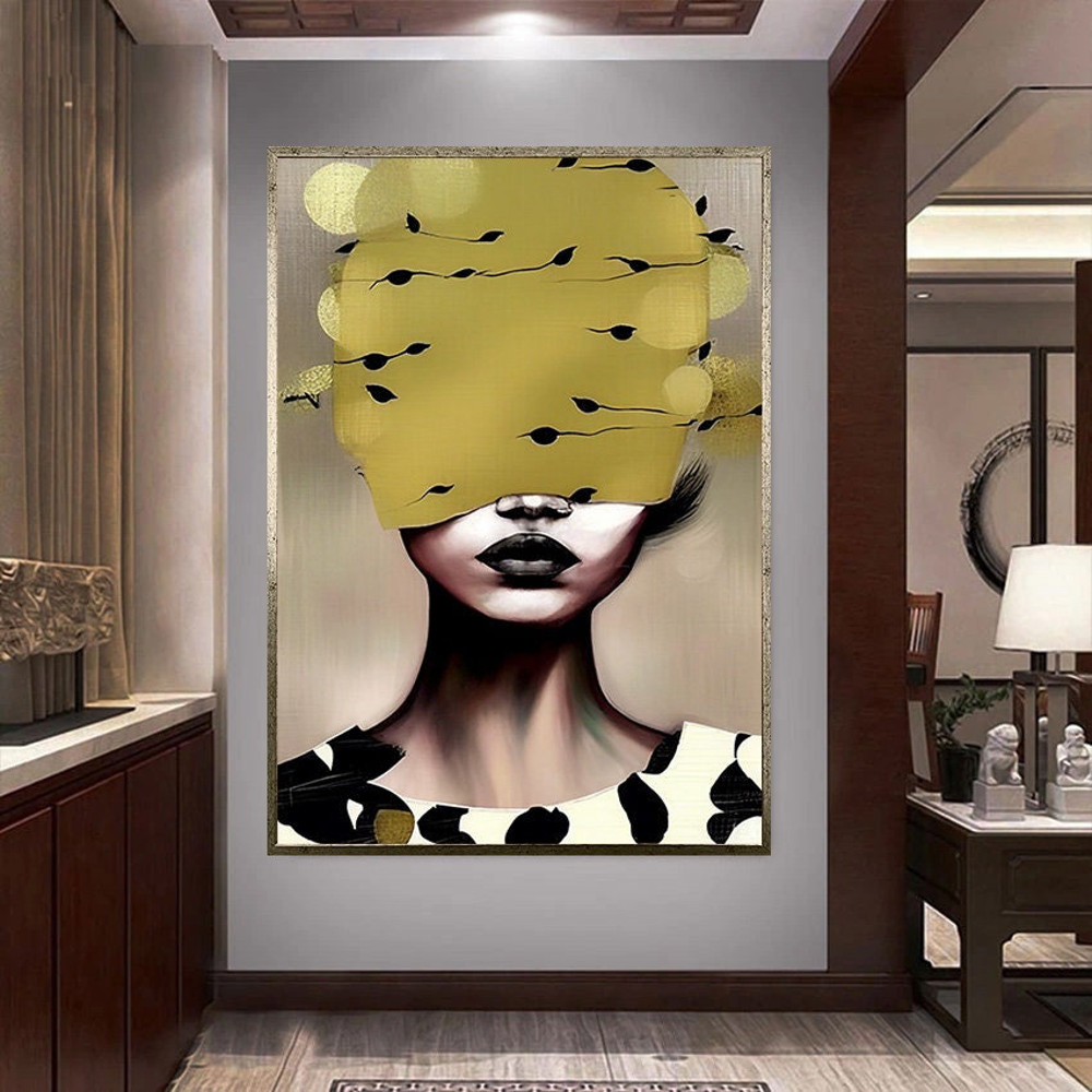 woman with gold face canvas wall art, woman with black lipstick canvas print art, woman with gold hair canvas wall art, surreal woman.jpg