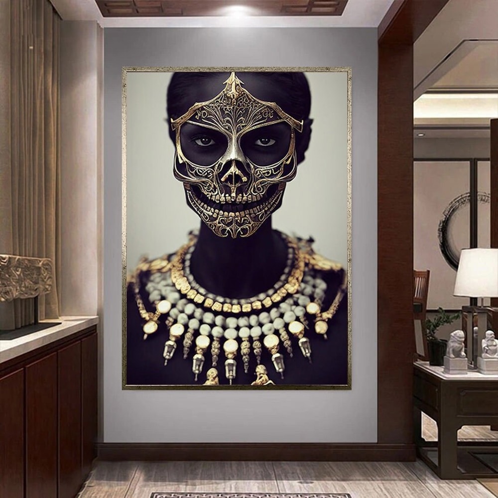 women's canvas print, woman with skull accessories, african woman canvas, woman decor with different accessories,.jpg