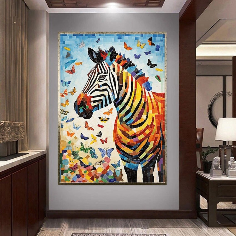 zebra canvas wall art, colorful zebra canvas print art, colorful butterflies canvas wall decor, ready to hang rubic animals canvas wall art.jpg