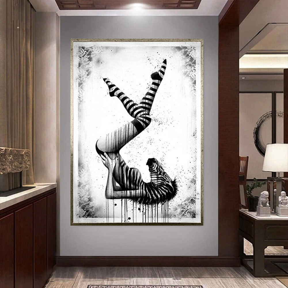 zebra woman canvas wall art, extraordinary woman canvas print art, surreal woman ready to hang canvas wall art, lying woman canvas wall art.jpg