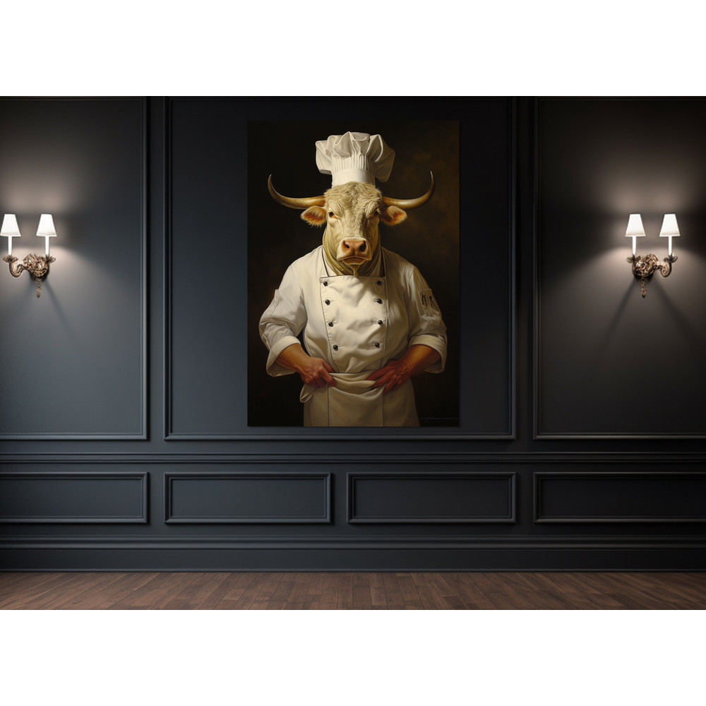 Abstract Bull Chef Canvas Print, Modern Restaurant Decor, Chef Gift, Kitchen Wall Art, Ready to Hang.jpg