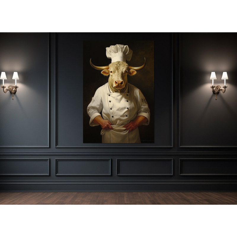 Abstract Bull Chef Canvas Print, Modern Restaurant Decor, Chef Gift, Kitchen Wall Art, Ready to Hang.jpg