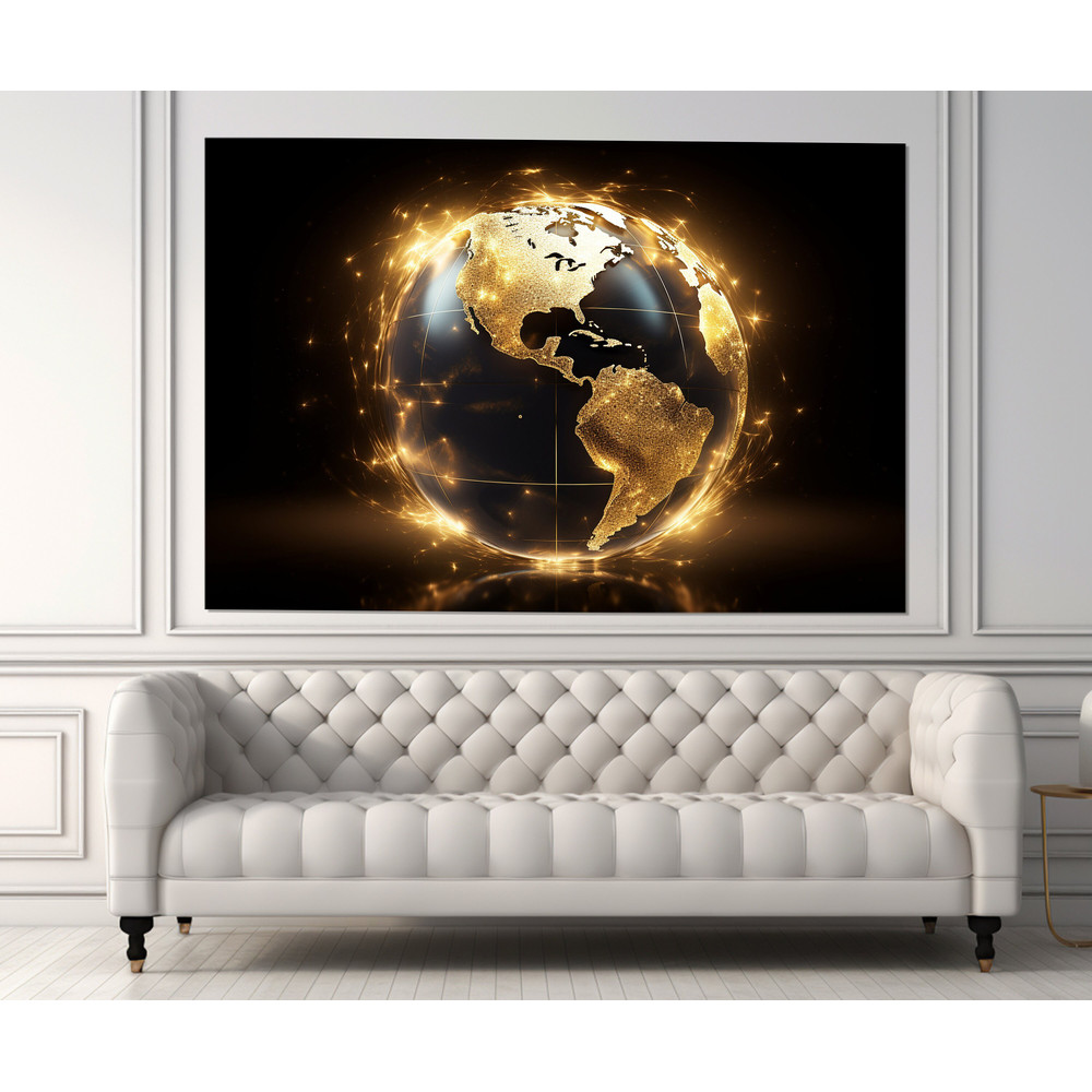 Abstract Earth Canvas Print, Planets Wall Art, Golden Earth Painting, Framed and Ready to Hang.jpg
