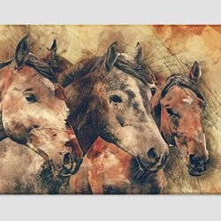 abstract horse canvas print, watercolor horses wall art, horse painting, horse print