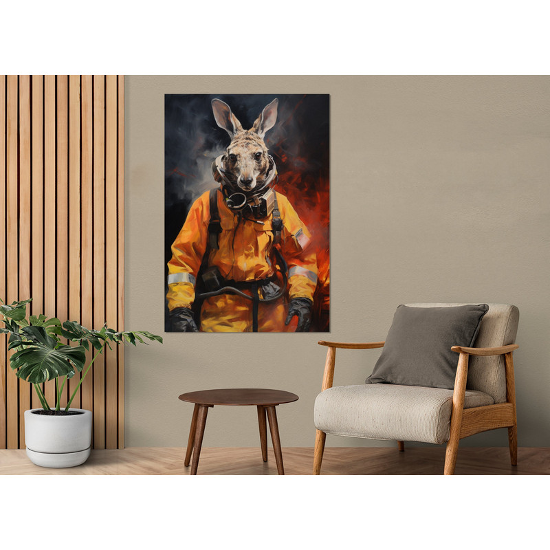 Abstract Kangaroo Firefighter Canvas Print, Firefighter Gift, Firefighters Humor, Firefighter Painting, Framed and Ready to Hang.jpg