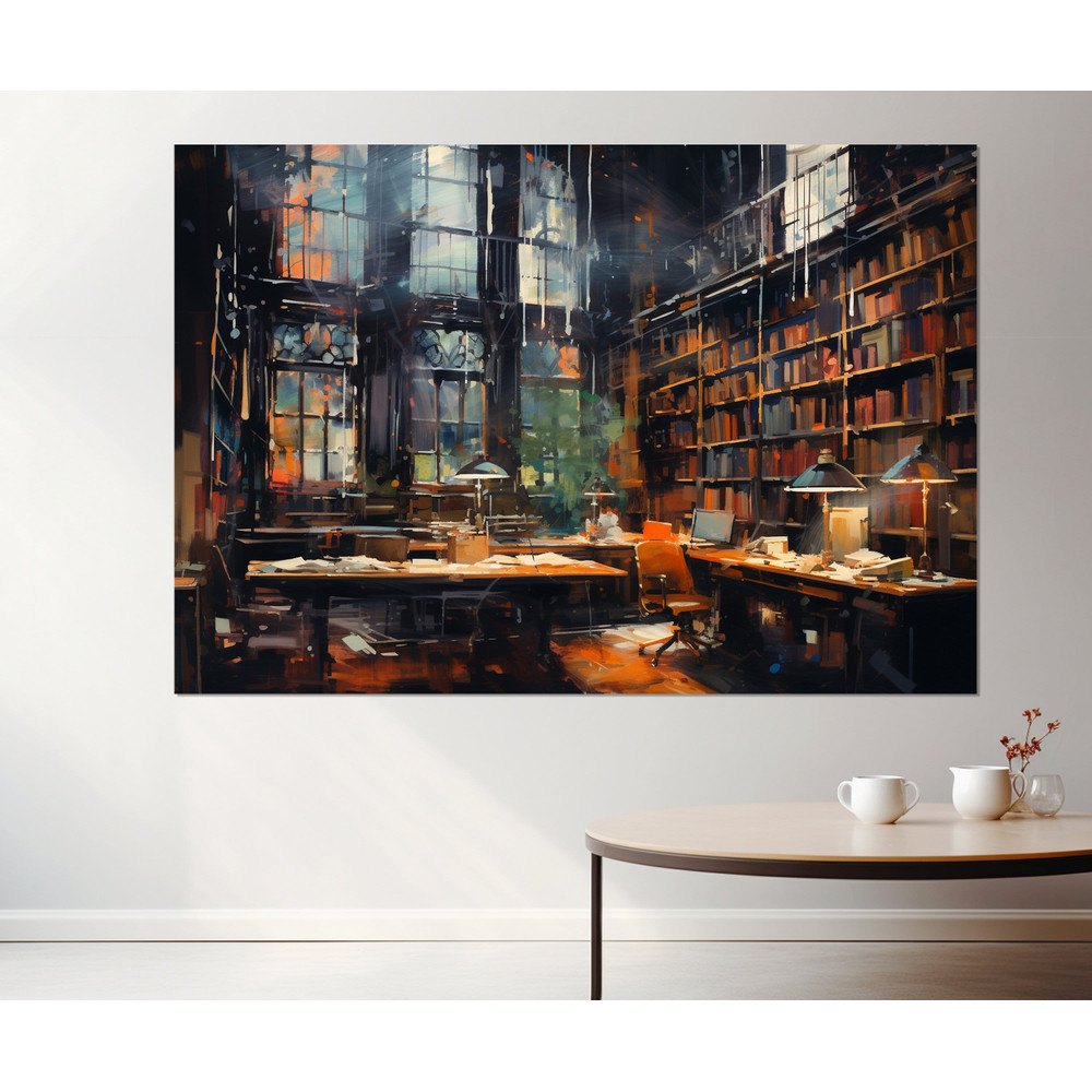 Abstract Library Oil Painting Canvas Print, Library Wall Decor, Framed and Ready to Hang.jpg