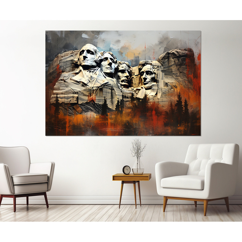 Abstract Mount Rushmore Painting Canvas Print, Mount Rushmore Wall Art, Framed and Ready to Hang.jpg