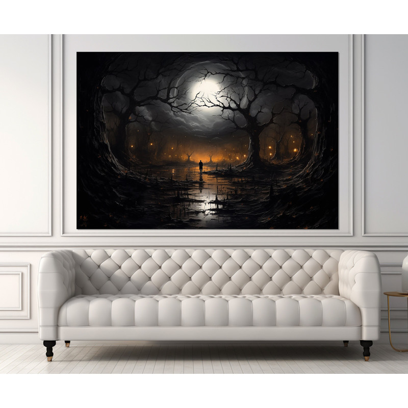 Abstract Post-Apocalyptic Landscape Painting Canvas Print, Vintage Gothic Wall Decor, Gothic Wall Art, Framed and Ready to Hang.jpg