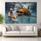 Abstract Water Polo Painting Canvas Print, Water Polo Wall Art, Water Polo with Shark, Water Polo Player Gift, Framed and Ready to Hang.jpg