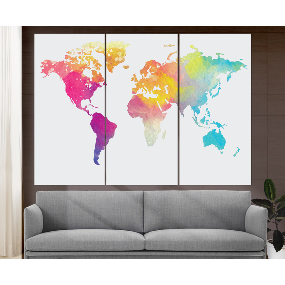 Abstract Watercolor Large World Map Canvas Print, World Map Wall Art, Office Wall Decor, Modern Wall Decor, World Map Print.jpg