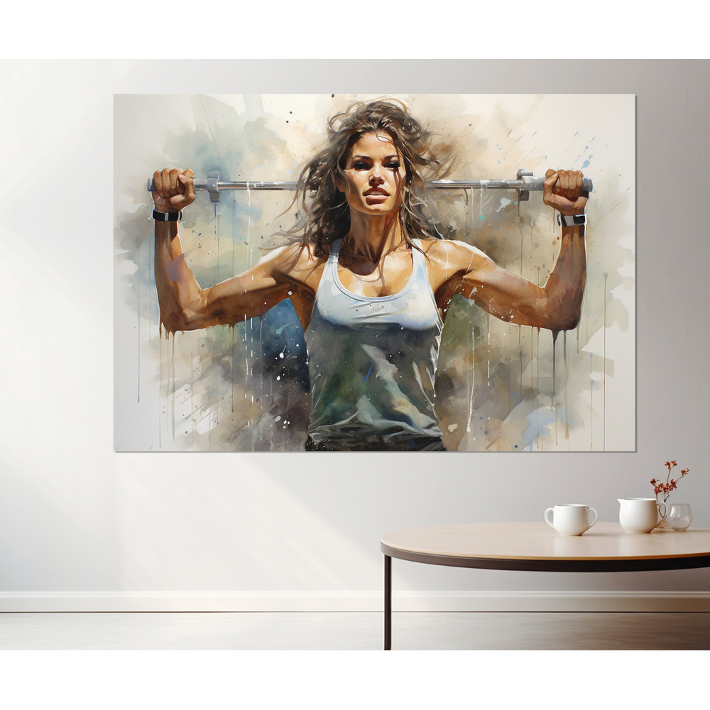 Abstract Woman Workout Painting, Fitness Canvas Print, Fitness Wall Art, Framed and Ready to Hang.jpg