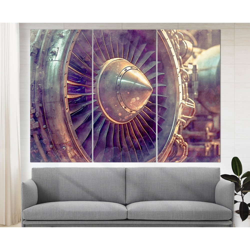 Aircraft Turbine Watercolor Canvas Print, Avia Company Office Decor, Pilot Gift, Aviation Wall Art.jpg