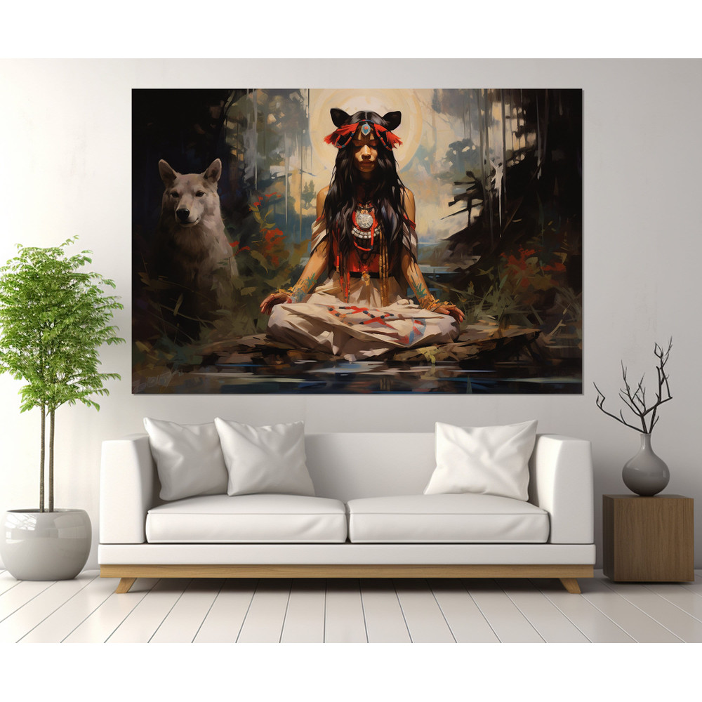 American Indian Girl Painting Canvas Print, Native American Wall Art, Framed and Ready to Hang.jpg