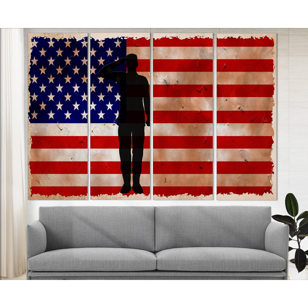 American Soldier Gift, USA Flag Canvas Art, Military Wall Art Patriotic Decor Independence Day Gift USA Canvas Print Military Office Decor.jpg