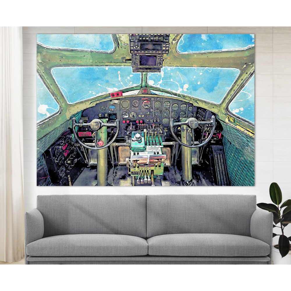 B-17 Flying Fortress Cockpit Watercolor Canvas Print, Aircraft Cockpit Photo, Aircraft Print, Pilot Gift, Military Aviation Wall Art.jpg