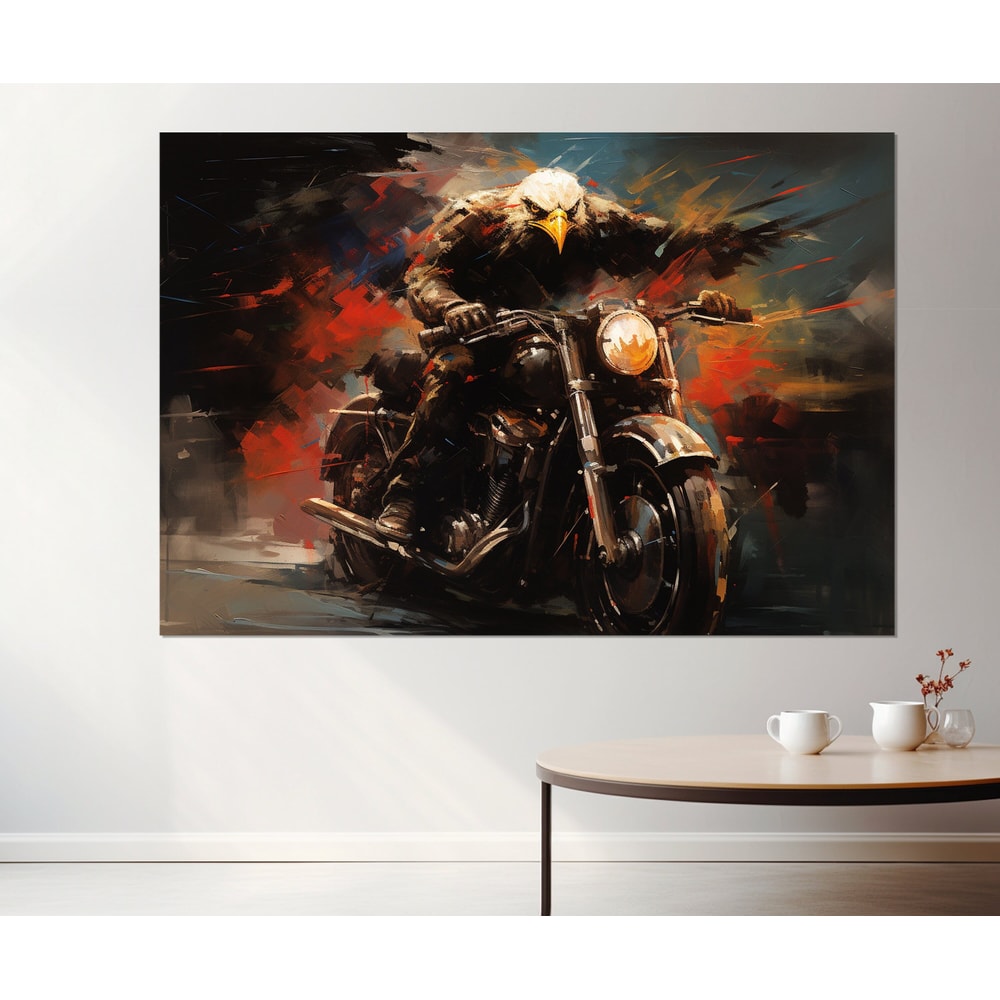Bald Eagle Riding a Motorcycle Canvas Print, Biker Club Decor, Biker Gift, Framed and Ready to Hang.jpg