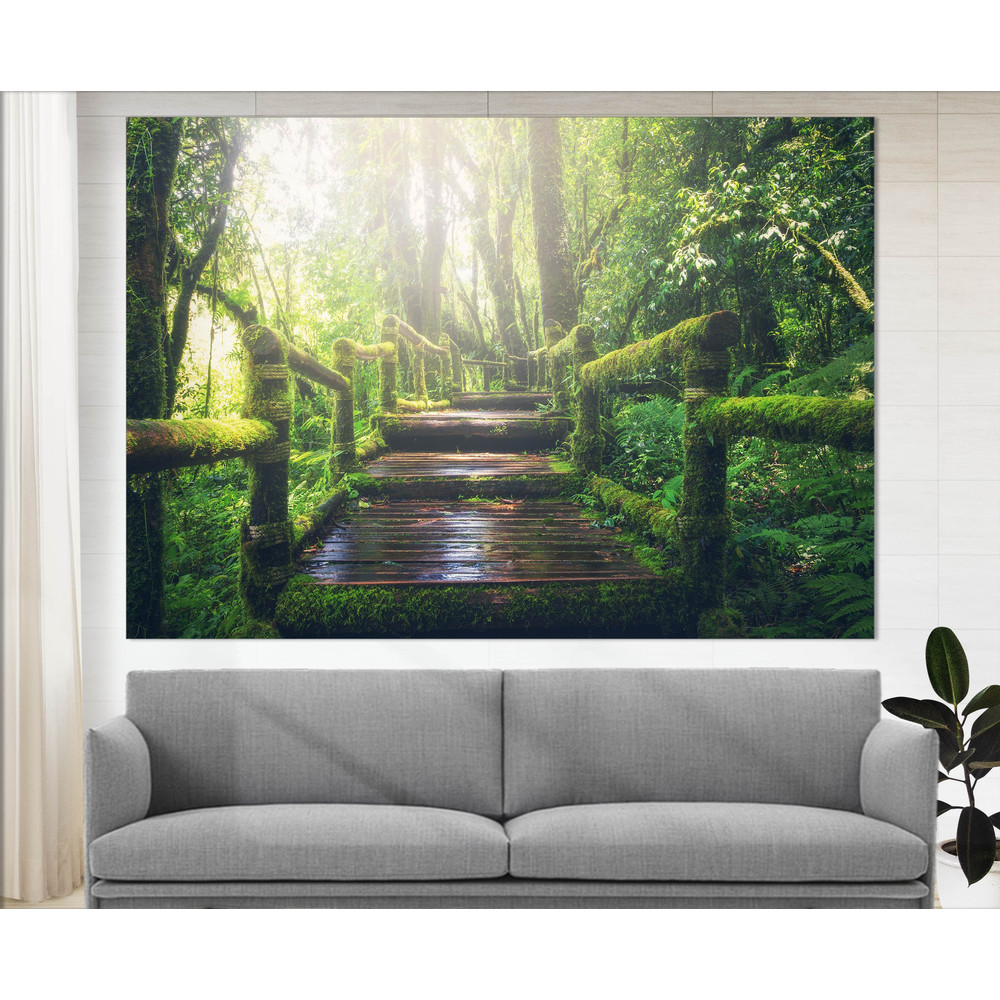 Bamboo Bridge Over The River in Tropical Forest Canvas Print, Bamboo Forest Wall Art Nature Wall Art Tropical Office Decor, Forest Photo.jpg