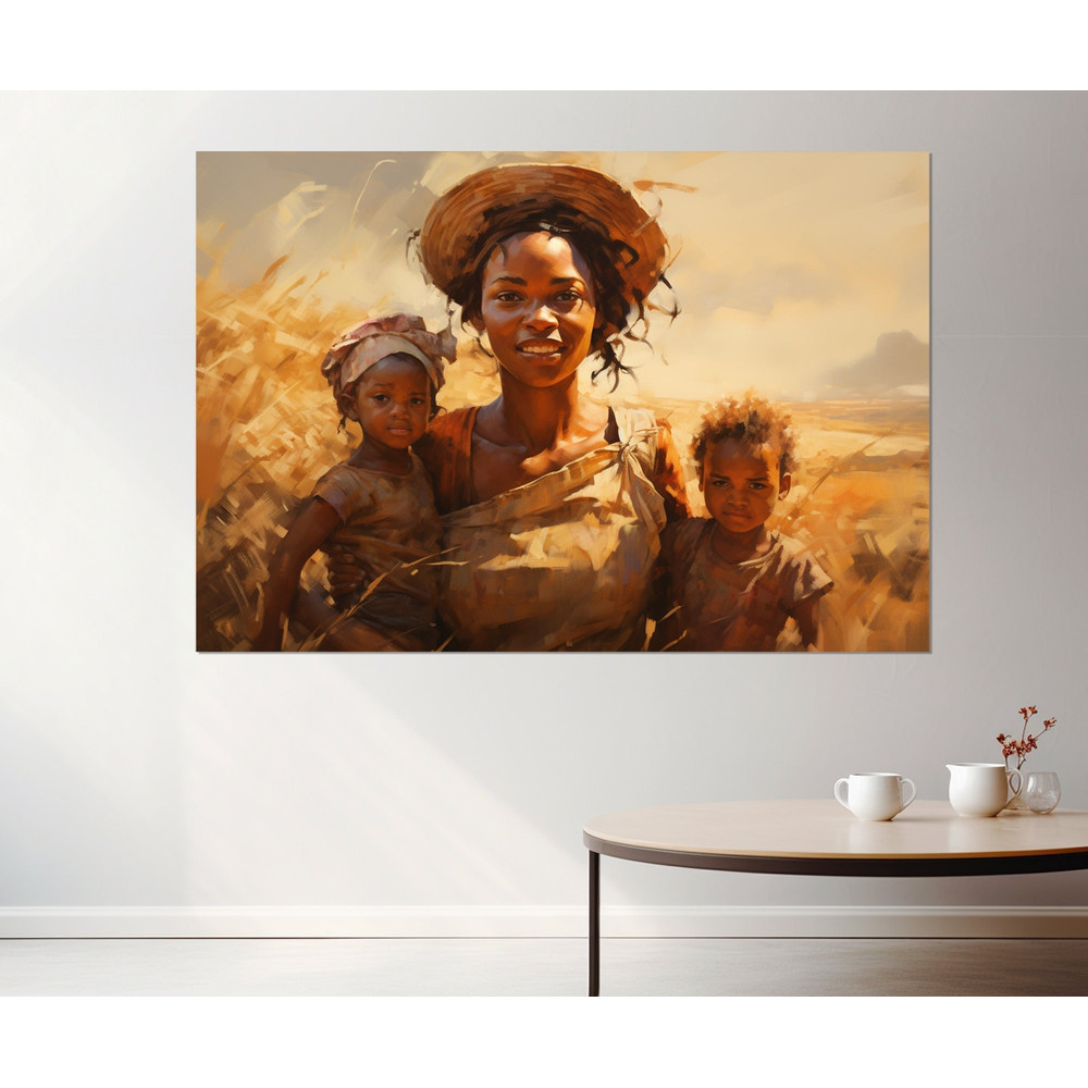 Beautiful African Family Oil Painting Canvas Print, Black Woman with Children Print, African Wall Art, Framed and Ready to Hang.jpg