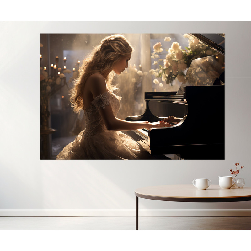 Beautiful Pianist Girl Canvas Print, Piano Wall Art, Musician Gift, Pianist Gift, Framed and Ready to Hang.jpg