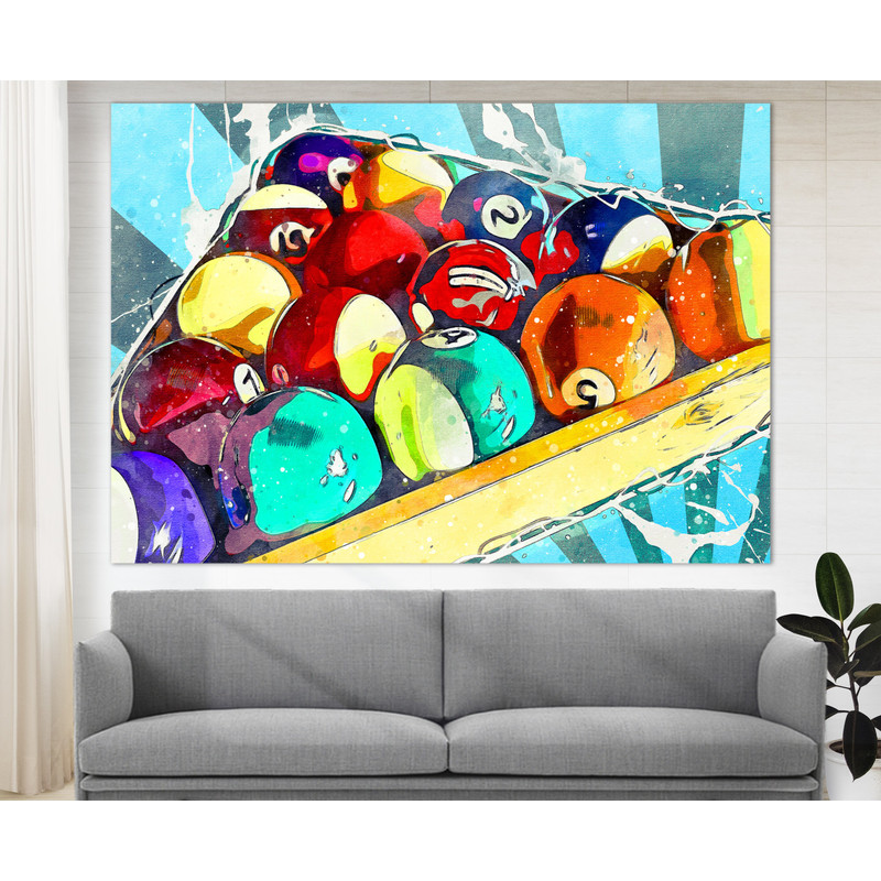 Billiards Watercolor Canvas Print, Billiards Balls Canvas Art, Abstract Billiards Painting, Billiards Fan Gift, Man Cave Wall Decor.jpg