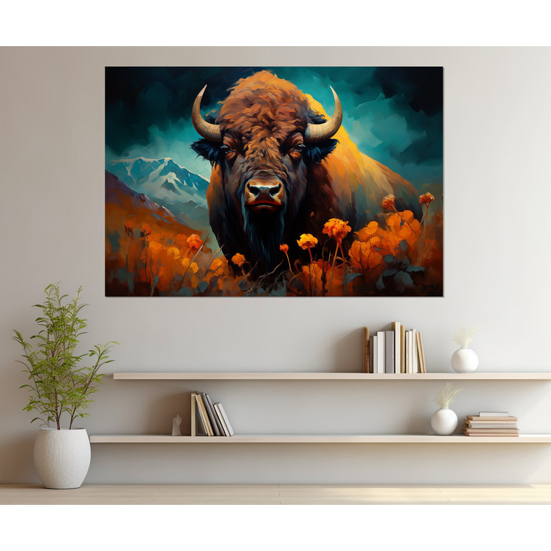 Bison Abstract Painting Canvas Print, Large Bison Wall Art, Bison Poster, Framed and Ready to Hang.jpg